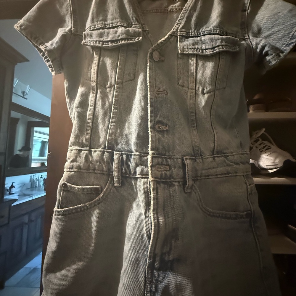 Women’s Zara Blue Denim short sleeve and shorts Jumpsuit